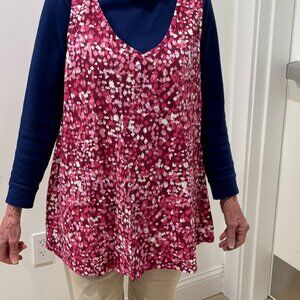 Roaman's pink and white cotton swing tank top with wide hem, size 14 to 16